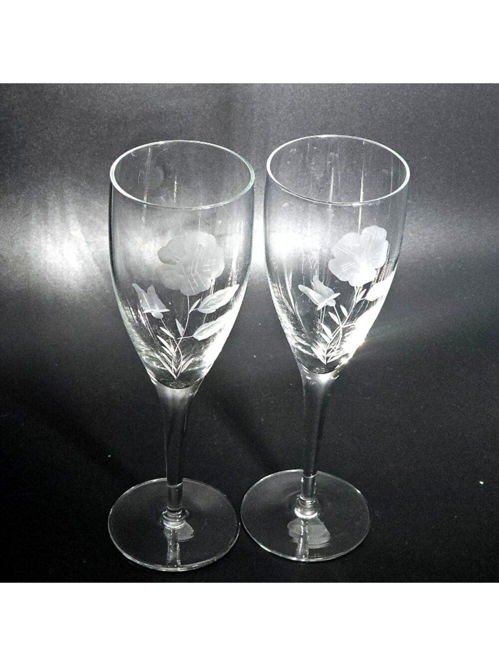 2 Wild Rose Wine Glasses 8.75" elegant etched floral vintage decorative